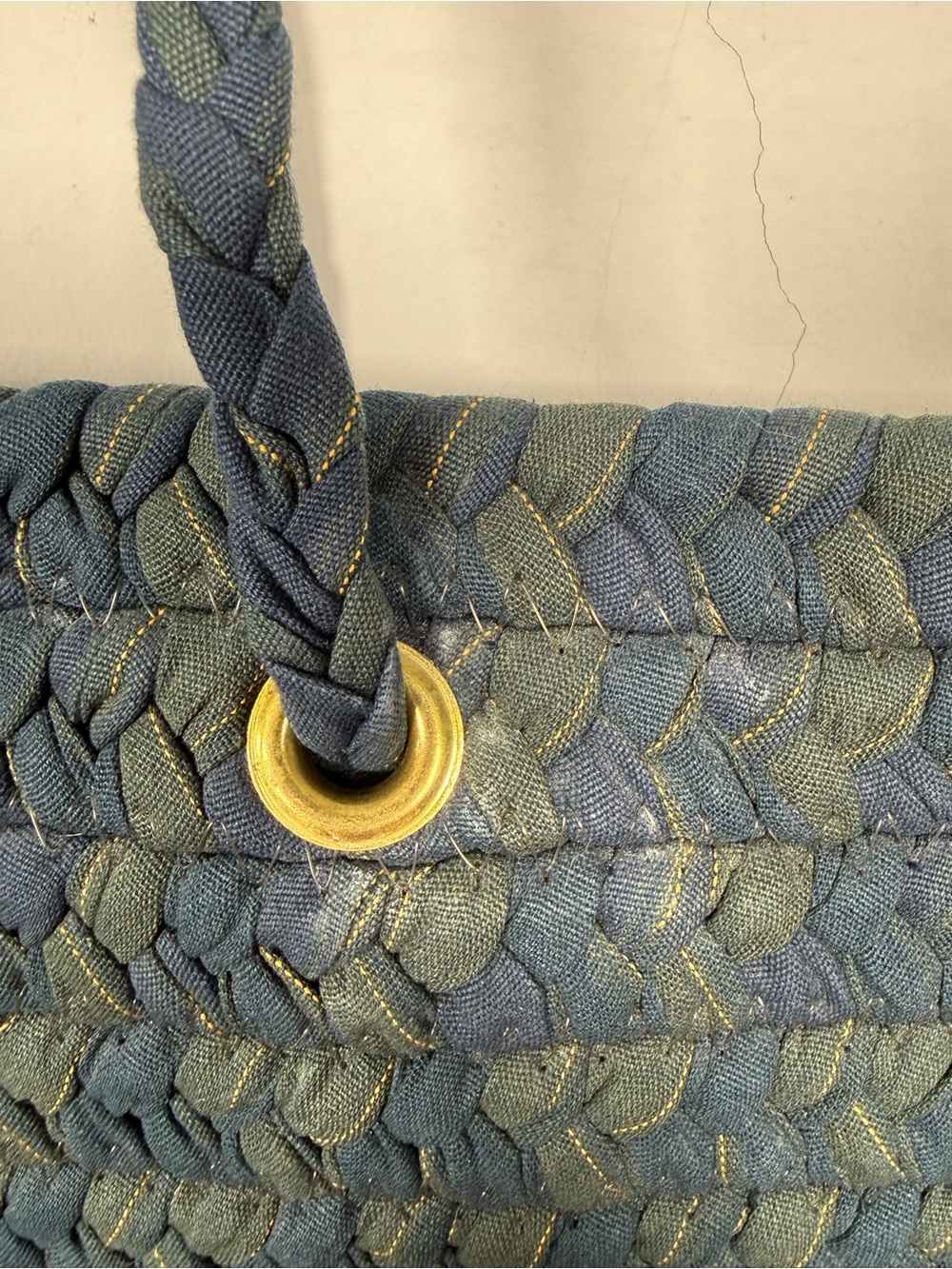 Vintage Longaberger Navy Basket Weave Cloth Tote Bag Shoulder Purse Handcrafted - Picture 6 of 9
